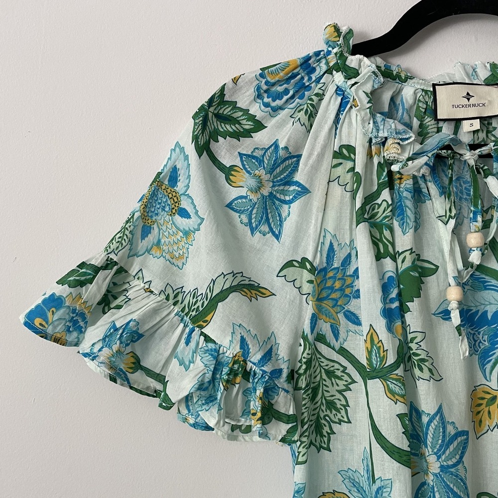 Tuckernuck Cassis Puff Sleeve Floral Blouse Size S Cotton Ruffles Boho Preppy - Picture 4 of 12